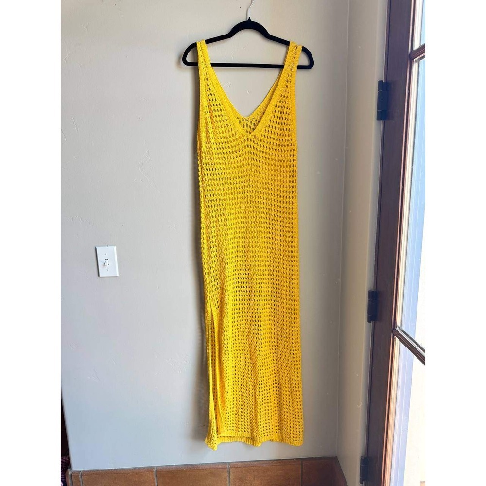 Yellow Open Knit Crochet Maxi Dress Boho Resortwear Summer Beach S Coverup